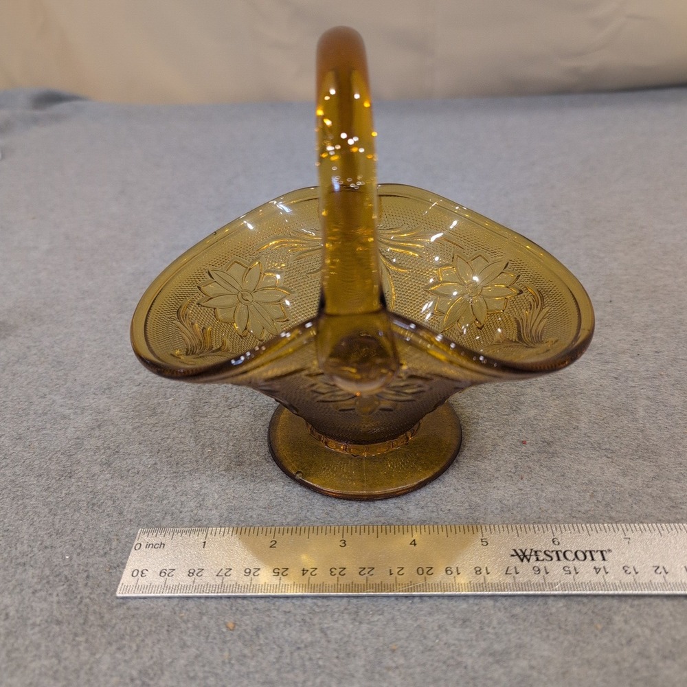 Indiana Glass Tiara Amber Sandwich Daisy Floral Basket Candy Dish Vintage - Picture 5 of 6